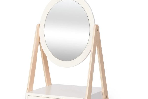 Adjustable tabletop mirror larger