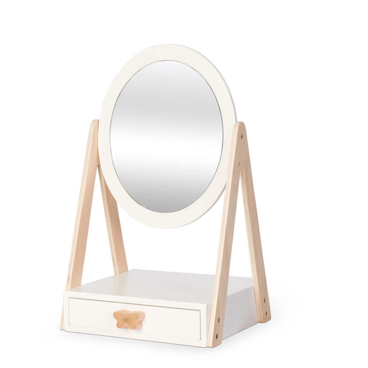 Adjustable tabletop mirror larger