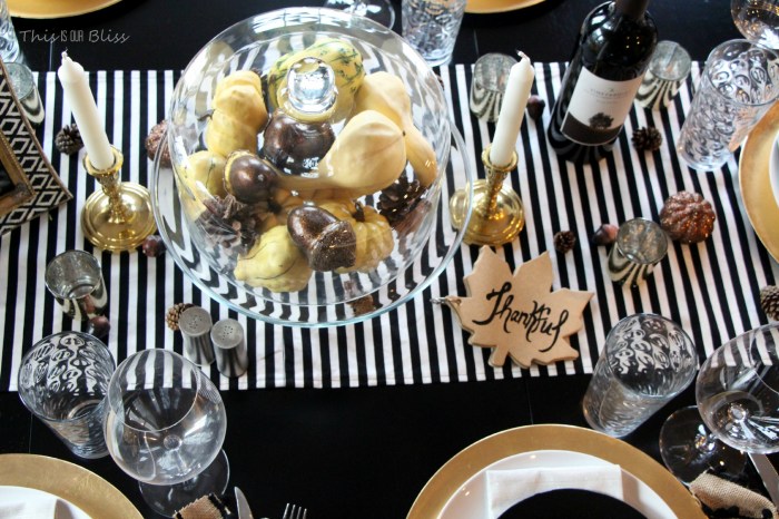 Black gold and white table decor