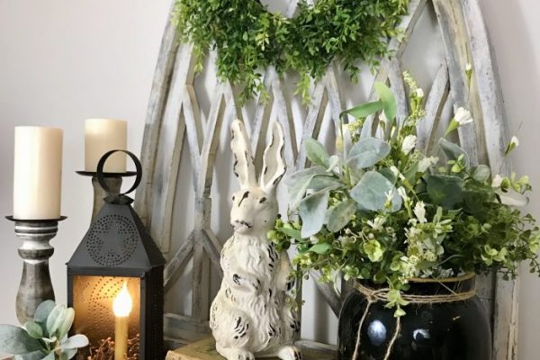 Spring entryway table decor