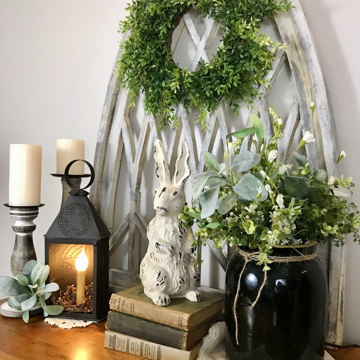 Spring entryway table decor